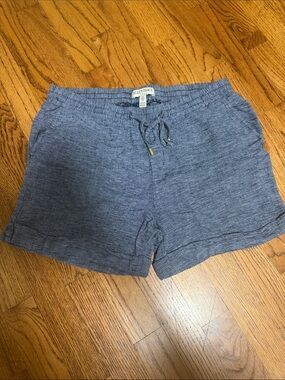 Ellen Tracy Heathered Blue Pull-On Linen-Blend Shorts